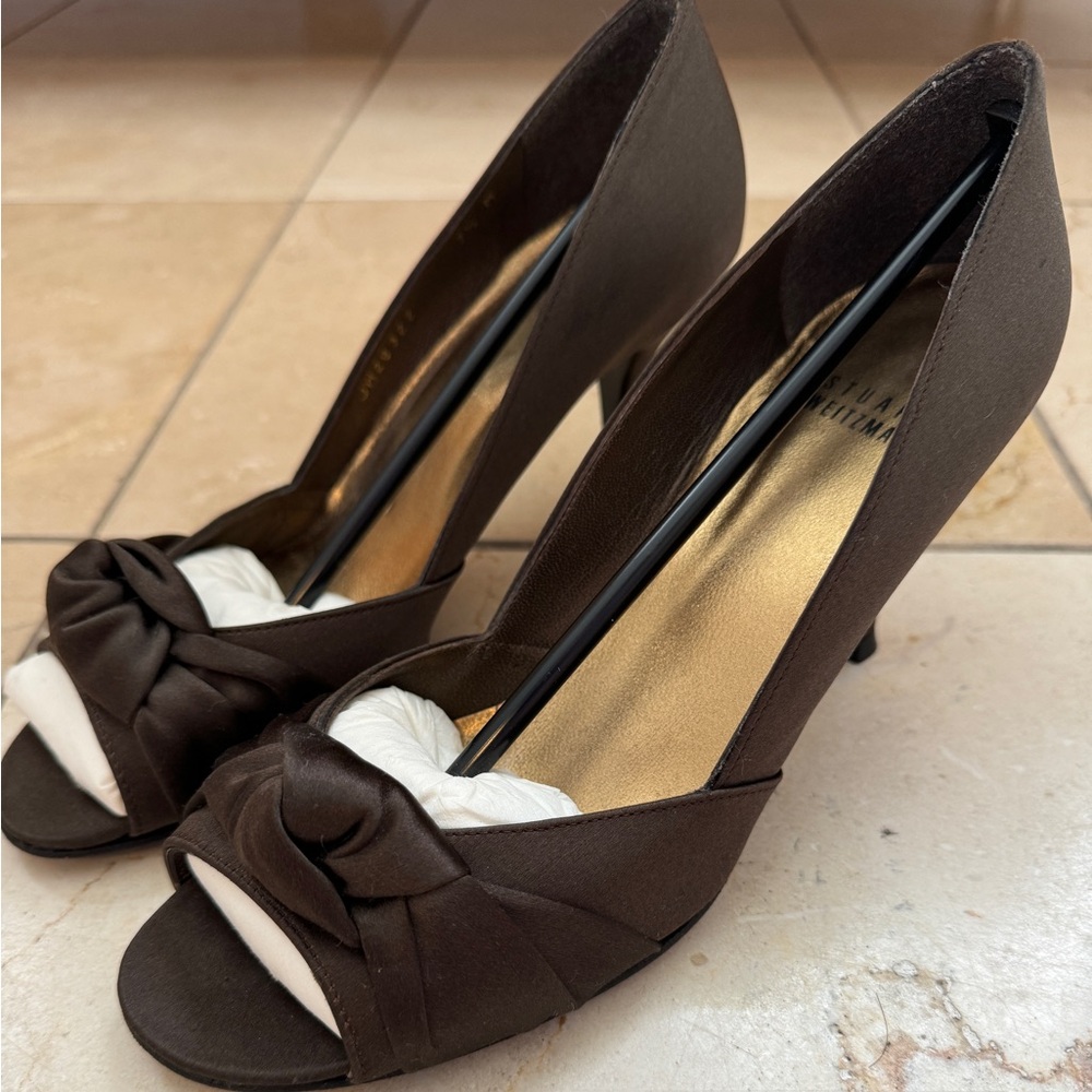 Stuart Weitzman Satin Brown Evening Shoes